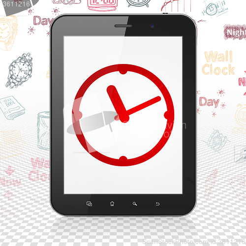Image of Time concept: Tablet Computer with Clock on display