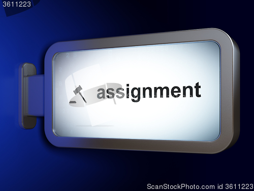 Image of Law concept: Assignment and Gavel on billboard background