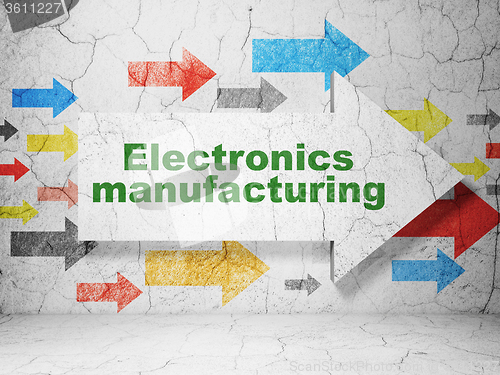Image of Manufacuring concept: arrow with Electronics Manufacturing on grunge wall background