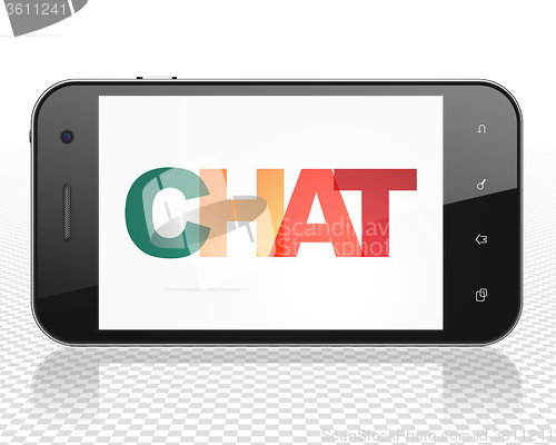 Image of Web design concept: Smartphone with Chat on  display