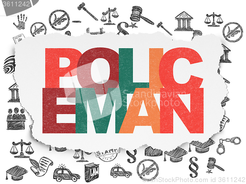 Image of Law concept: Policeman on Torn Paper background