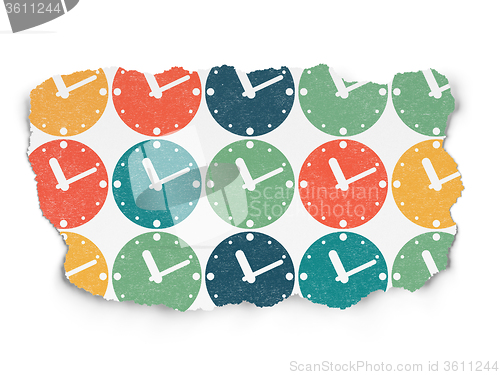Image of Time concept: Clock icons on Torn Paper background