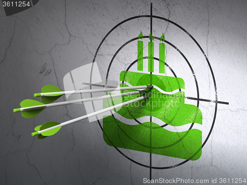 Image of Entertainment, concept: arrows in Cake target on wall background