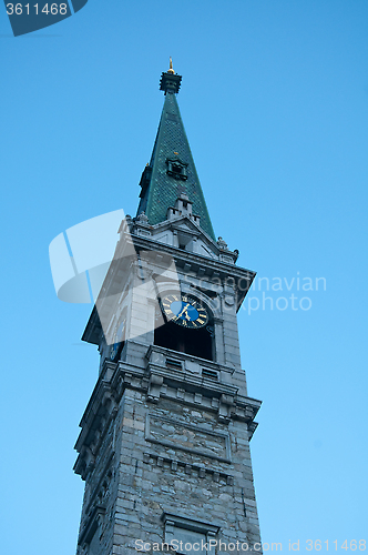 Image of 
Detail of the bell tower of the church of Saint Moritz, Switzer