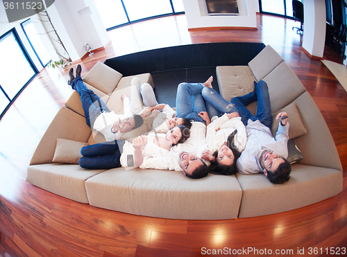 Image of friends group get relaxed at home