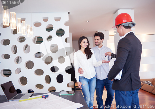 Image of couple buying new home with real estate agent