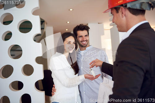 Image of couple buying new home with real estate agent