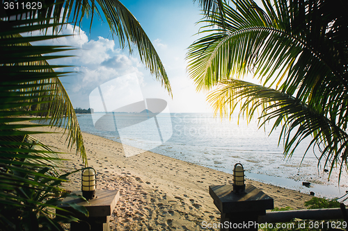 Image of Sunset over the tropical beach. 