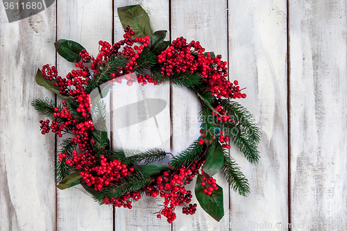 Image of The wooden table with Christmas decorations 