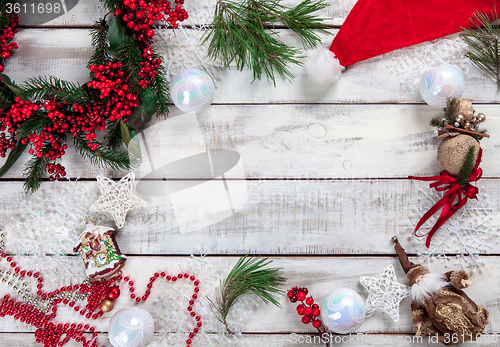 Image of The wooden table with Christmas decorations 