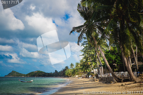 Image of tropical beach with coconut palm trees. Koh Samui, Thailand