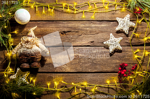 Image of The wooden table with Christmas decorations 