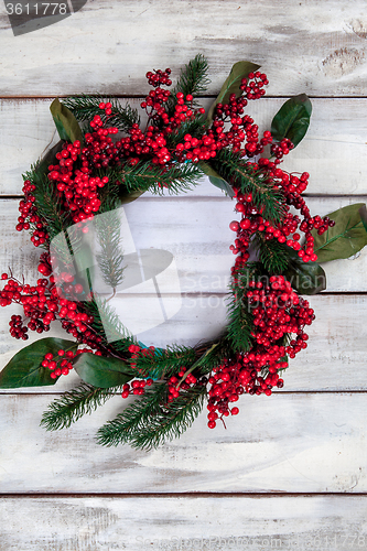 Image of The wooden table with Christmas decorations 