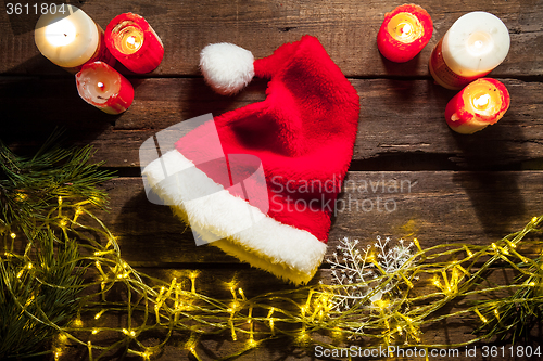 Image of The wooden table with Christmas decorations 