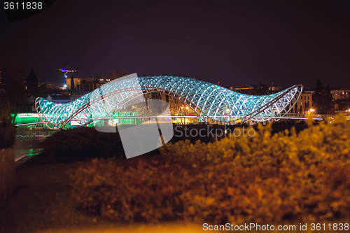 Image of Tbilisi, Georgia- Aprilr 2,2014: The peace bridge in Tbilisi  over the Mtkvari River 