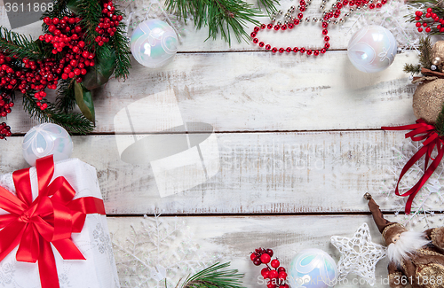 Image of The wooden table with Christmas decorations 