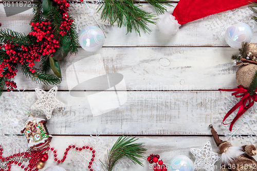 Image of The wooden table with Christmas decorations 