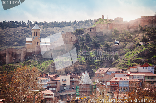 Image of Ancient fortress Narikala on hill, in the center of old Tbilisi.