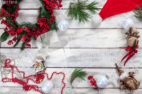 Image of The wooden table with Christmas decorations 