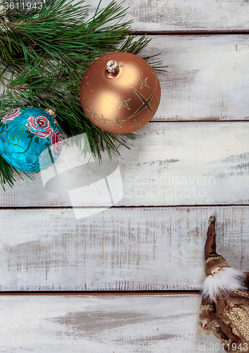 Image of The wooden table with Christmas decorations 