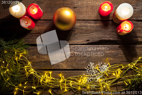 Image of The wooden table with Christmas decorations 