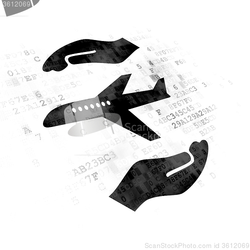 Image of Insurance concept: Airplane And Palm on Digital background