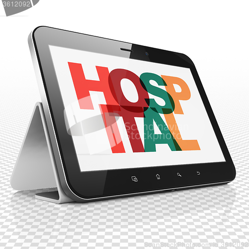 Image of Healthcare concept: Tablet Computer with Hospital on  display