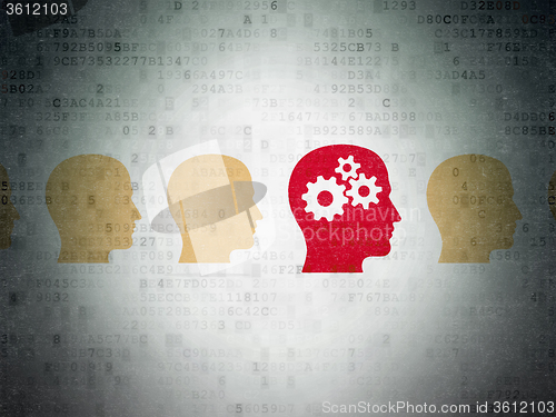 Image of Education concept: head with gears icon on Digital Paper background