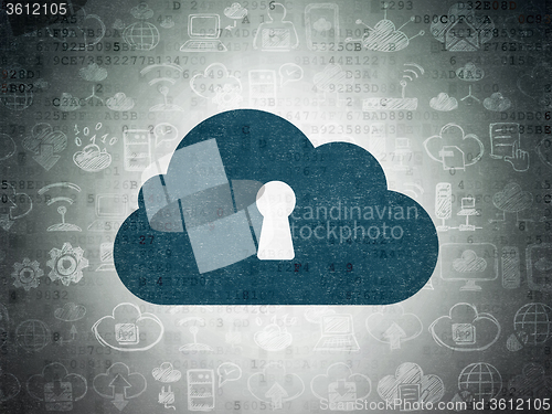 Image of Cloud computing concept: Cloud With Keyhole on Digital Paper background