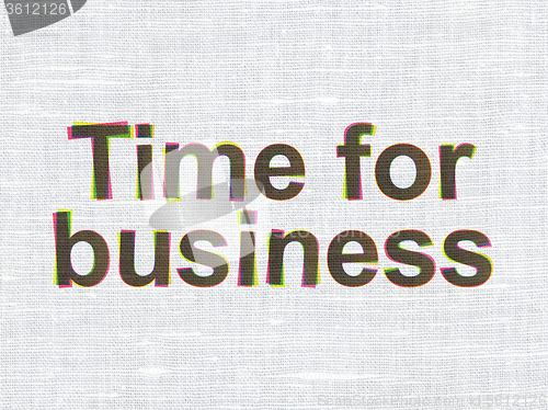 Image of Time concept: Time for Business on fabric texture background