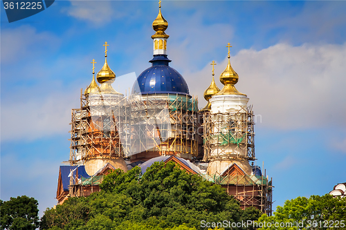 Image of The restoration of the destroyed temple in the monastery.