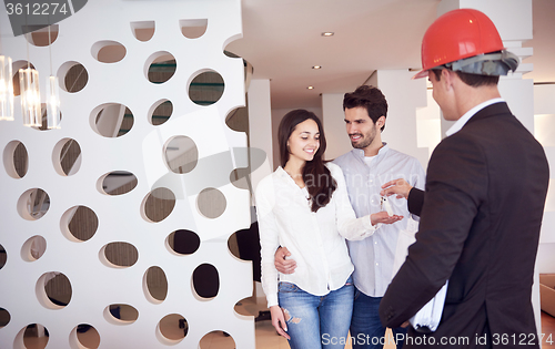 Image of couple buying new home with real estate agent