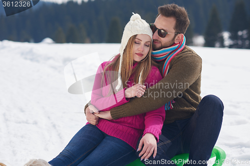 Image of romantic young couple on winter vacation