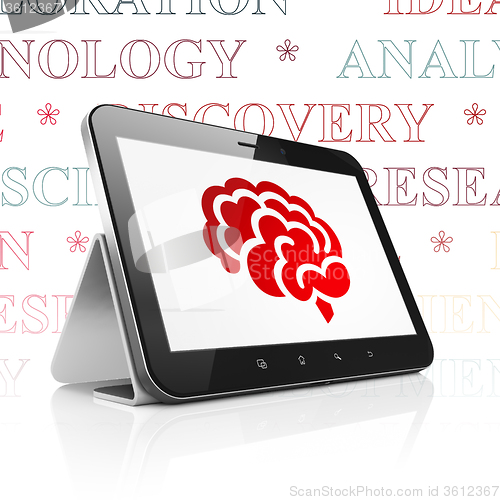 Image of Science concept: Tablet Computer with Brain on display