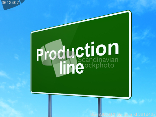 Image of Manufacuring concept: Production Line on road sign background
