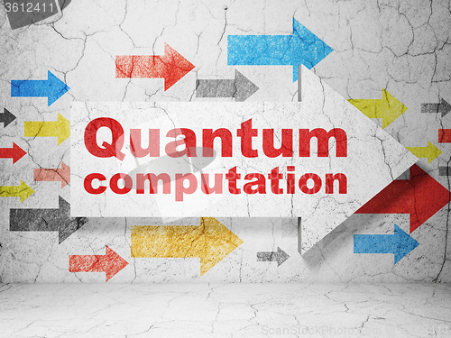 Image of Science concept: arrow with Quantum Computation on grunge wall background