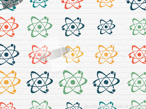 Image of Science concept: Molecule icons on wall background