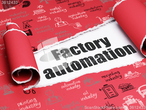 Image of Industry concept: black text Factory Automation under the piece of  torn paper