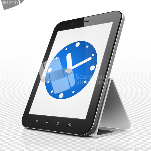 Image of Timeline concept: Tablet Computer with Clock on display