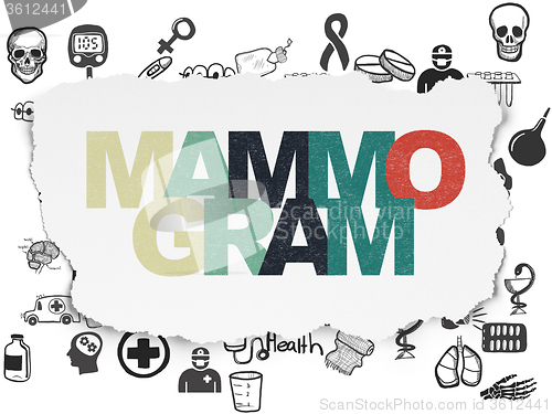 Image of Medicine concept: Mammogram on Torn Paper background