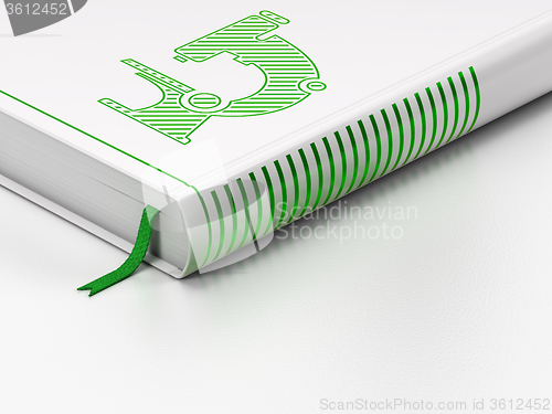 Image of Science concept: closed book, Microscope on white background