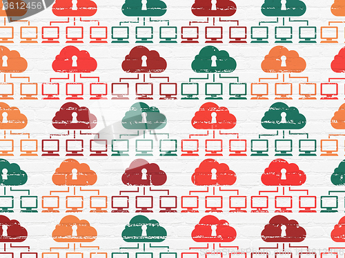 Image of Cloud networking concept: Cloud Network icons on wall background