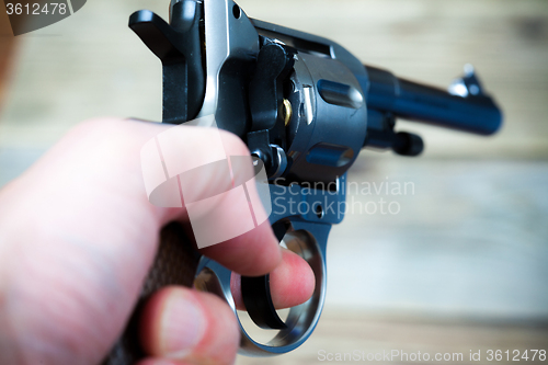 Image of revolver in a human hand