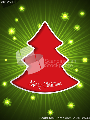 Image of Christmas greeting card with red christmas tree