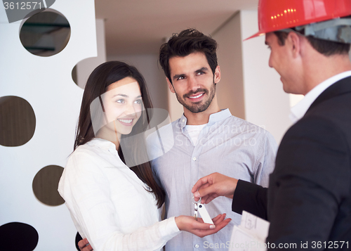 Image of couple buying new home with real estate agent