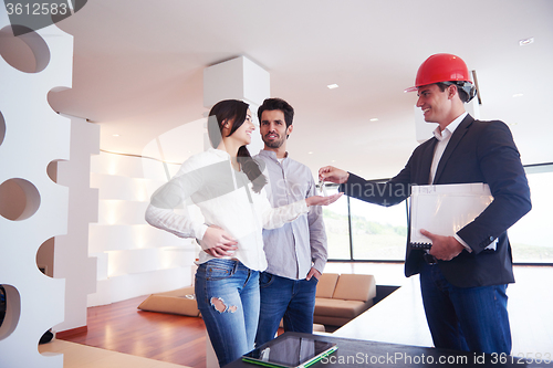 Image of couple buying new home with real estate agent