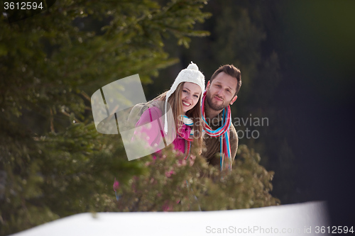 Image of romantic young couple on winter vacation