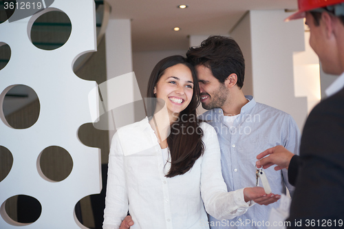 Image of couple buying new home with real estate agent