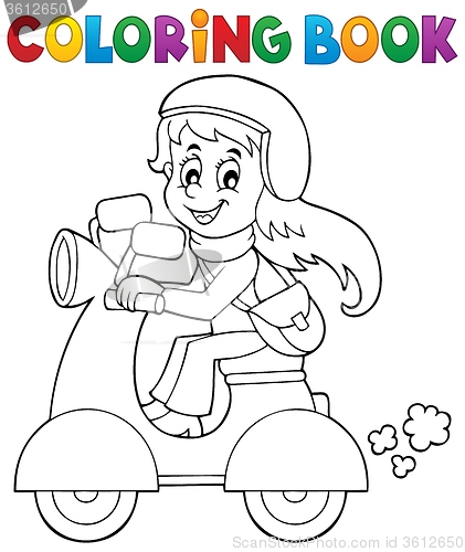 Image of Coloring book girl on motor scooter