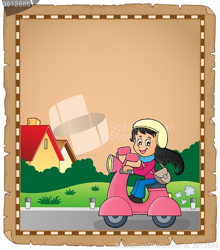 Image of Parchment with girl on motor scooter